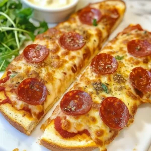 Two slices of pepperoni pizza with melted cheese, arugula, and sauces