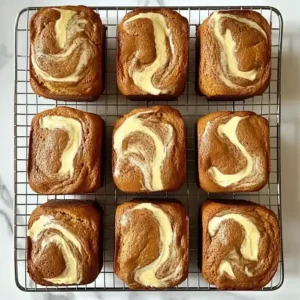 Ten mini loaves of pumpkin cream cheese bread on a wire cooling rack.
