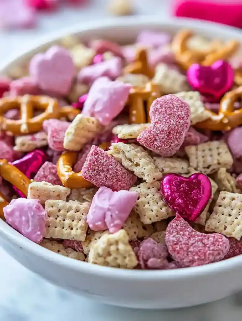 Pink Valentine Puppy Chow Chex Mix
