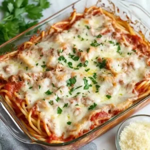 Baked Spaghetti Casserole with Meat Sauce