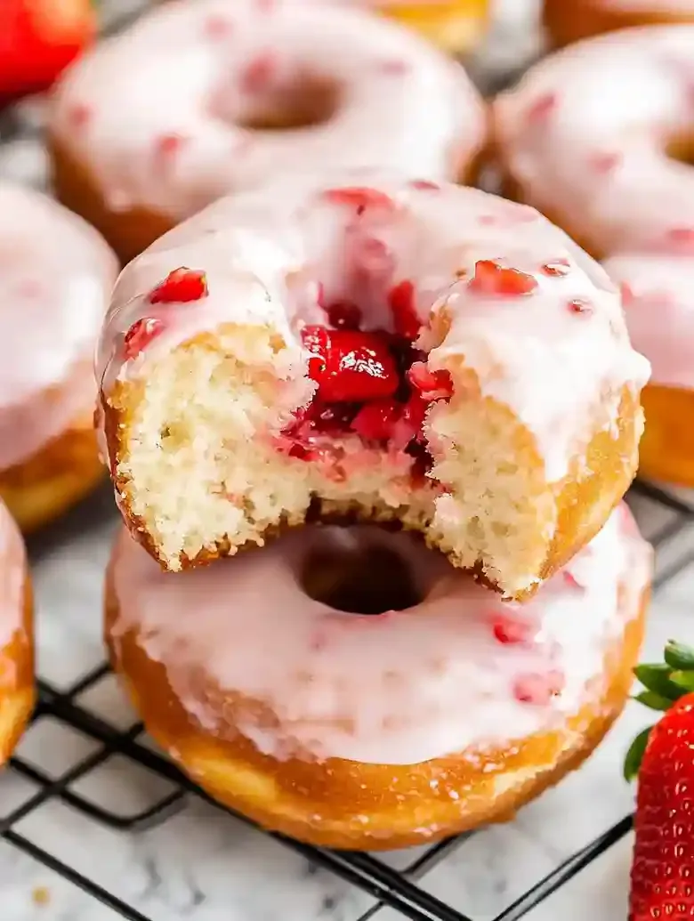 Baked Strawberry Donuts with Strawberry Glaze