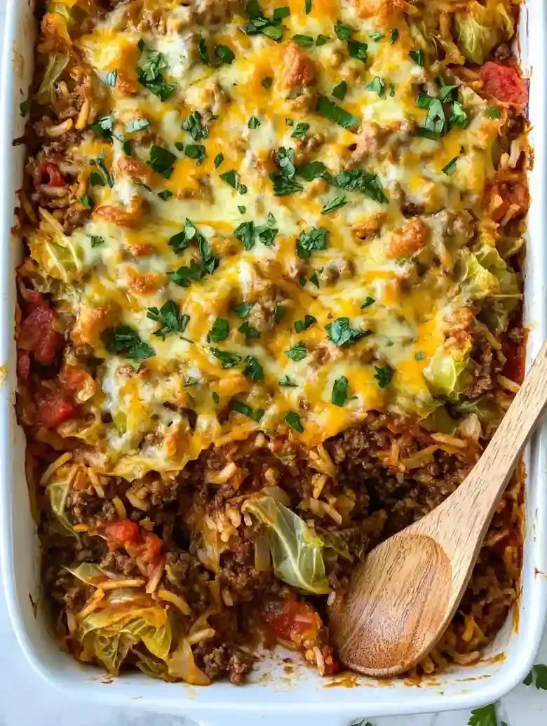 Cabbage Roll Casserole with Beef and Rice