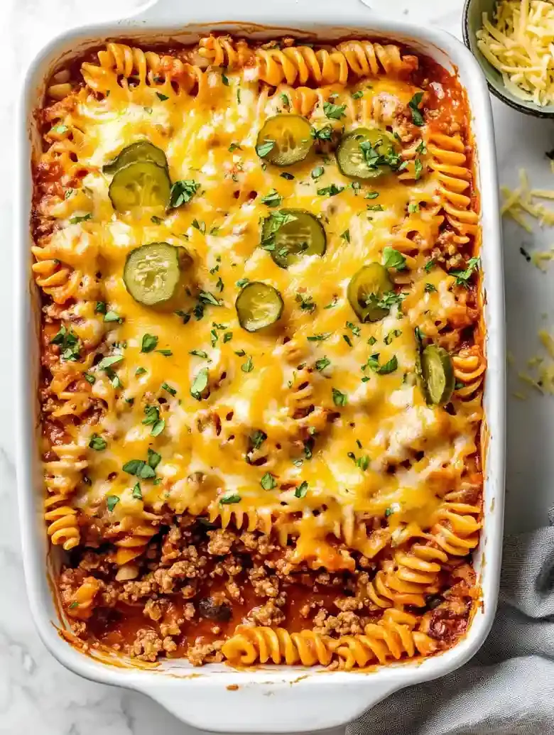 Cheeseburger Casserole with Ground Beef and Cheese