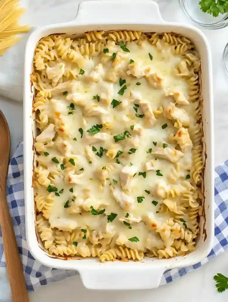 Cheesy Chicken Alfredo Pasta Casserole