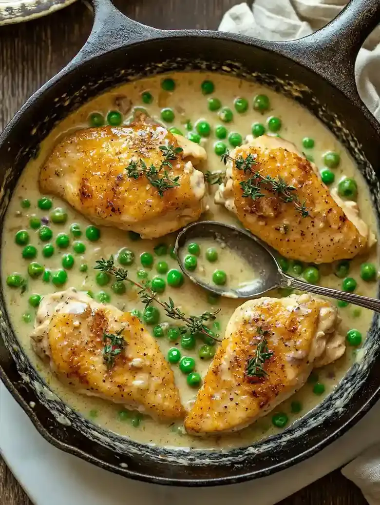 Chicken and Green Peas in Cream Sauce