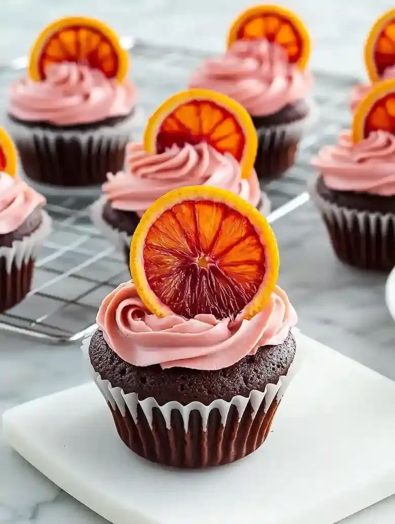 Chocolate Cupcakes with Olive Oil Blood Orange