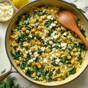 Creamy Spinach Orzo with Chickpeas and Feta