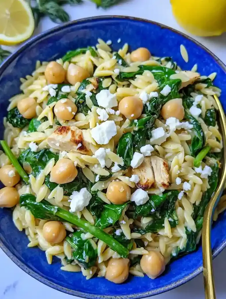 Creamy Spinach Orzo with Chickpeas and Feta