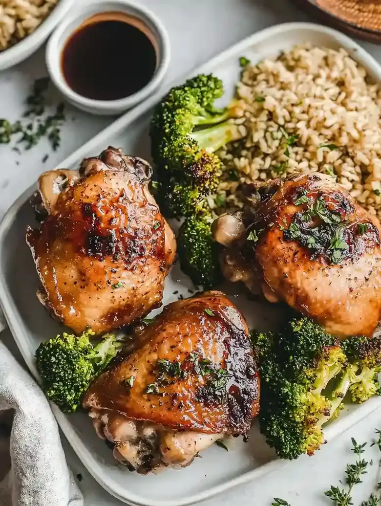 Crispy Balsamic Chicken Thighs with Broccoli