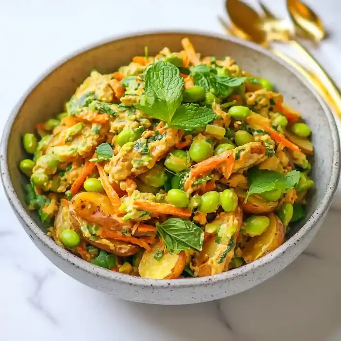 Crispy Potato Salad with Spicy Peanut Sauce