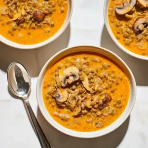 Filling Green Lentil Stew with Mushrooms