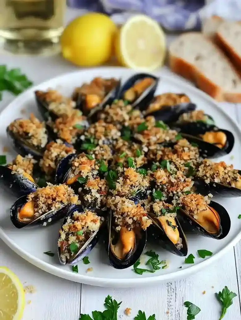 Garlic Butter Mussels au Gratin