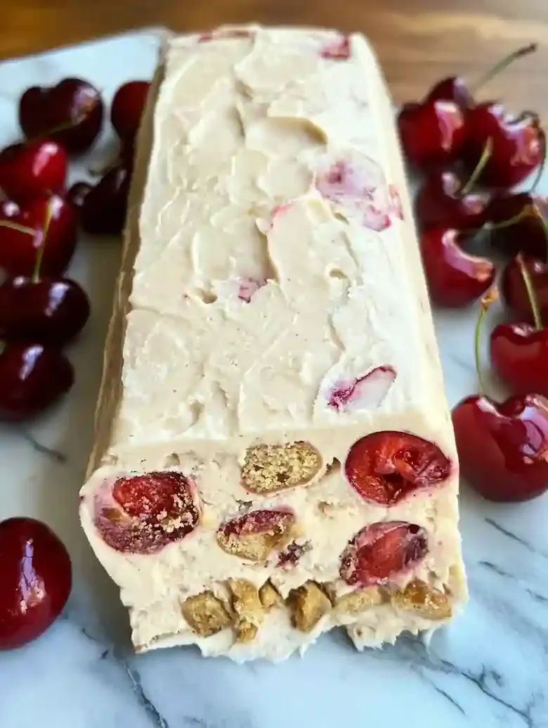 Italian Semifreddo with Biscotti and Cherries