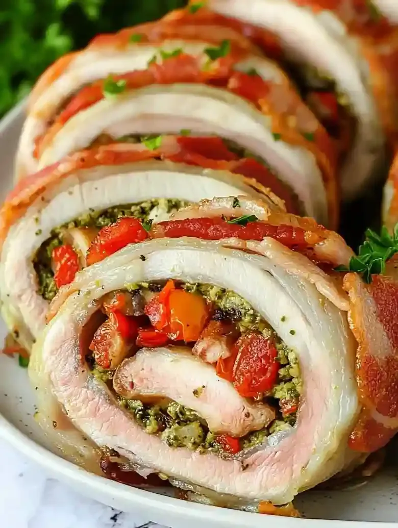 Italian Stuffed Pork Tenderloin with Onions