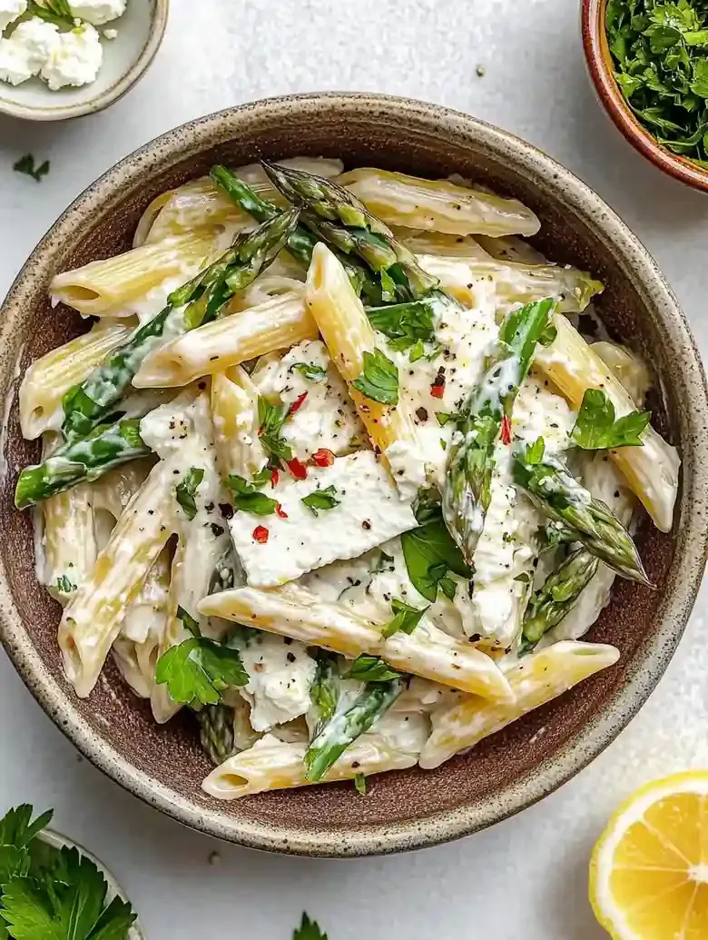 Lemon Asparagus Pasta with Feta