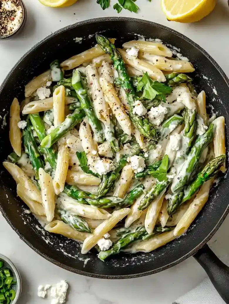 Lemon Asparagus Pasta with Feta