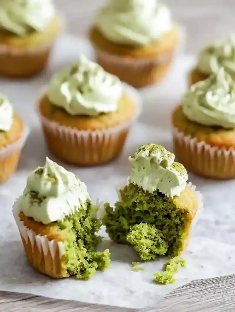 Matcha Cupcakes with Whipped Cream