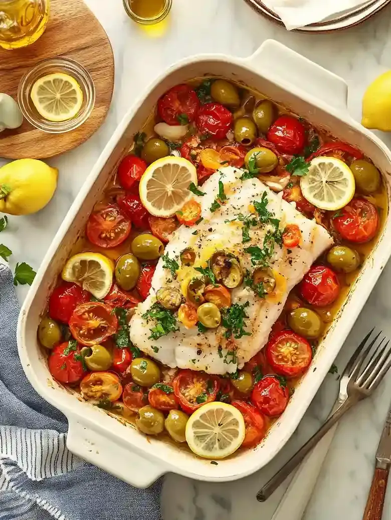 Mediterranean Baked Cod with Roasted Tomatoes