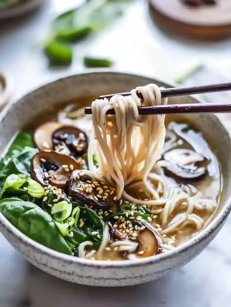Mushroom Ramen Noodles with Spinach