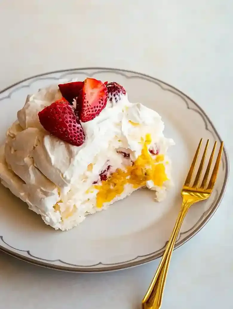 Pavlova with Passionfruit Curd and Strawberries
