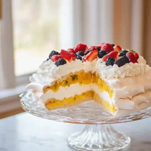 Pavlova with Passionfruit Curd and Strawberries