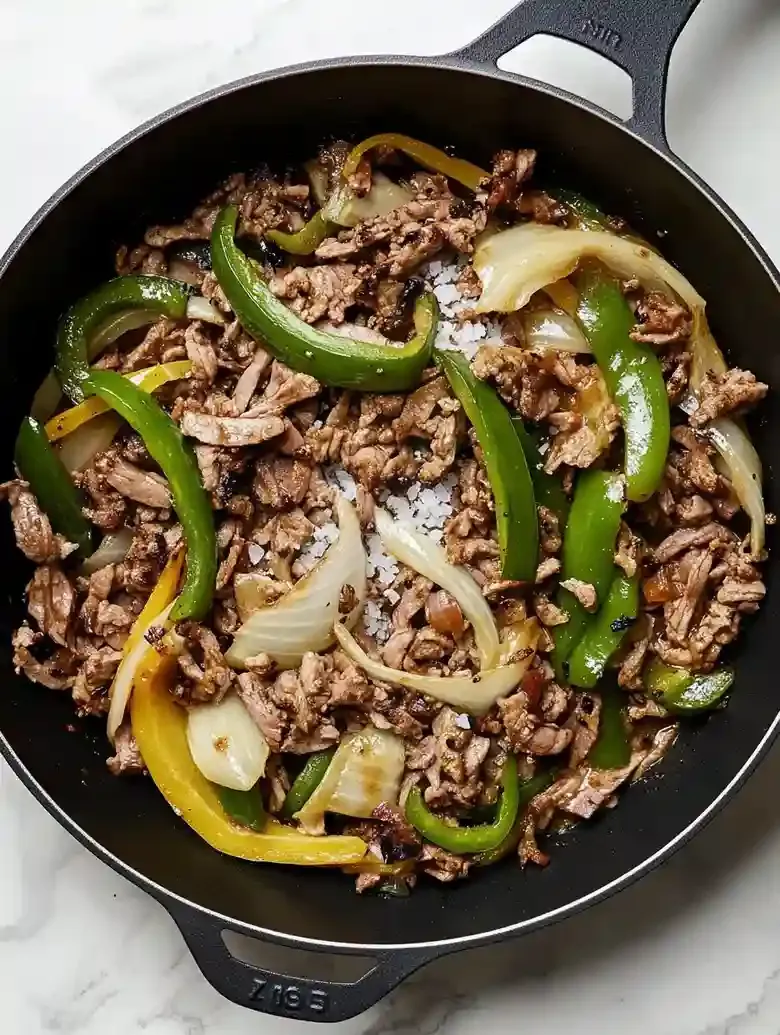 Philly Cheesesteak with Sautéed Peppers and Mushrooms