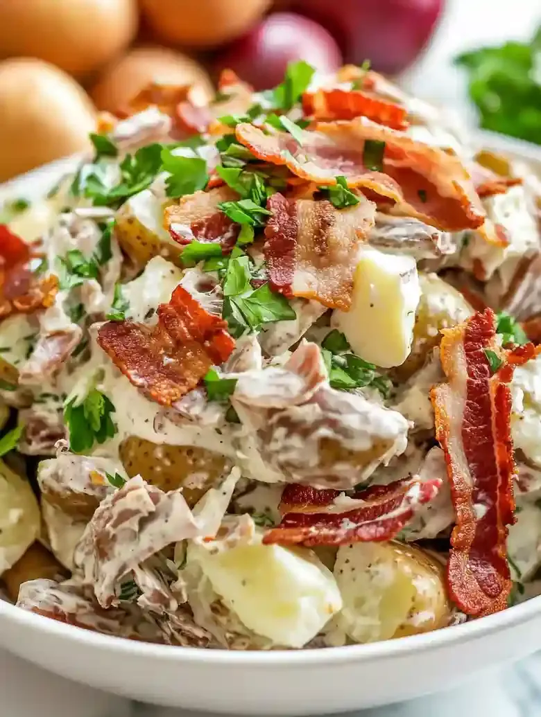 Red Potato Salad with Bacon and Caramelized Onion