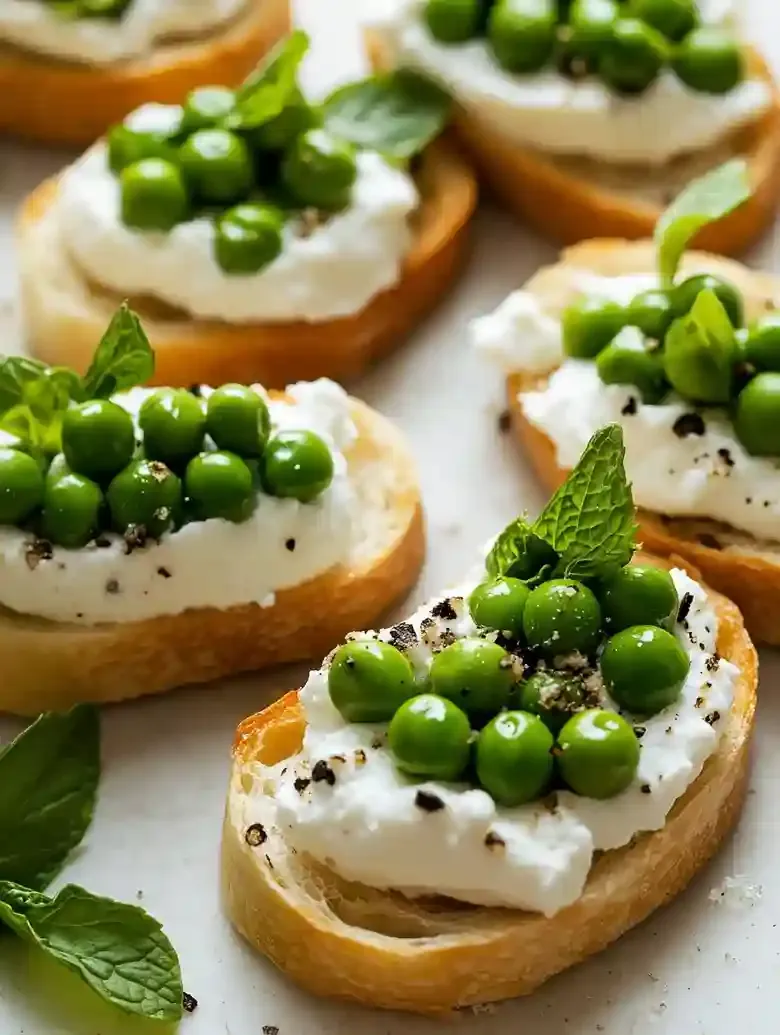 Ricotta Crostini with Peas and Mint Appetizer