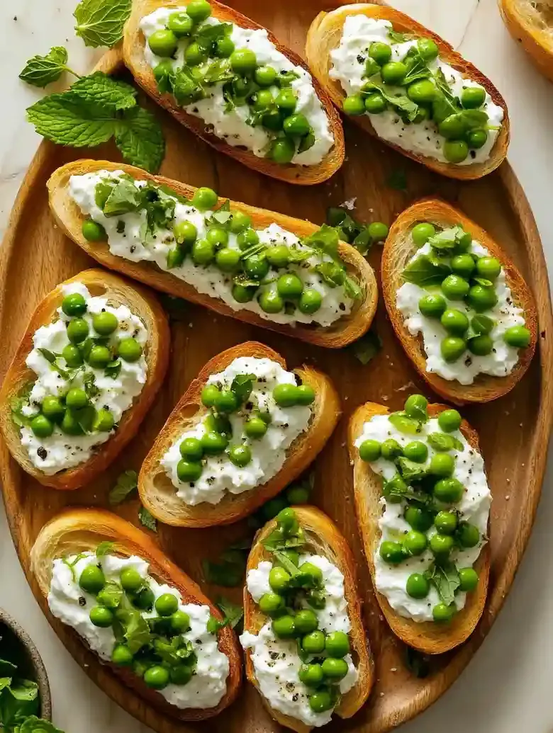 Ricotta Crostini with Peas and Mint Appetizer