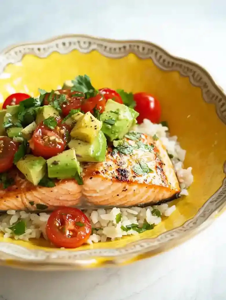 Seared Salmon with Tomato Avocado Salsa