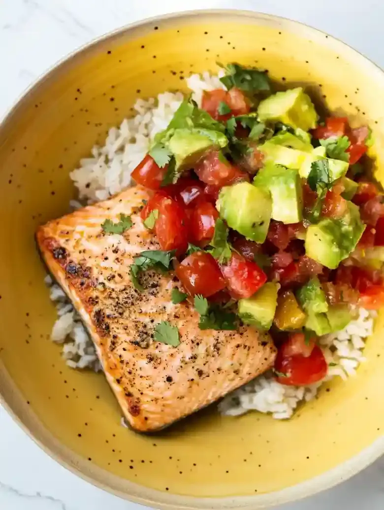 Seared Salmon with Tomato Avocado Salsa
