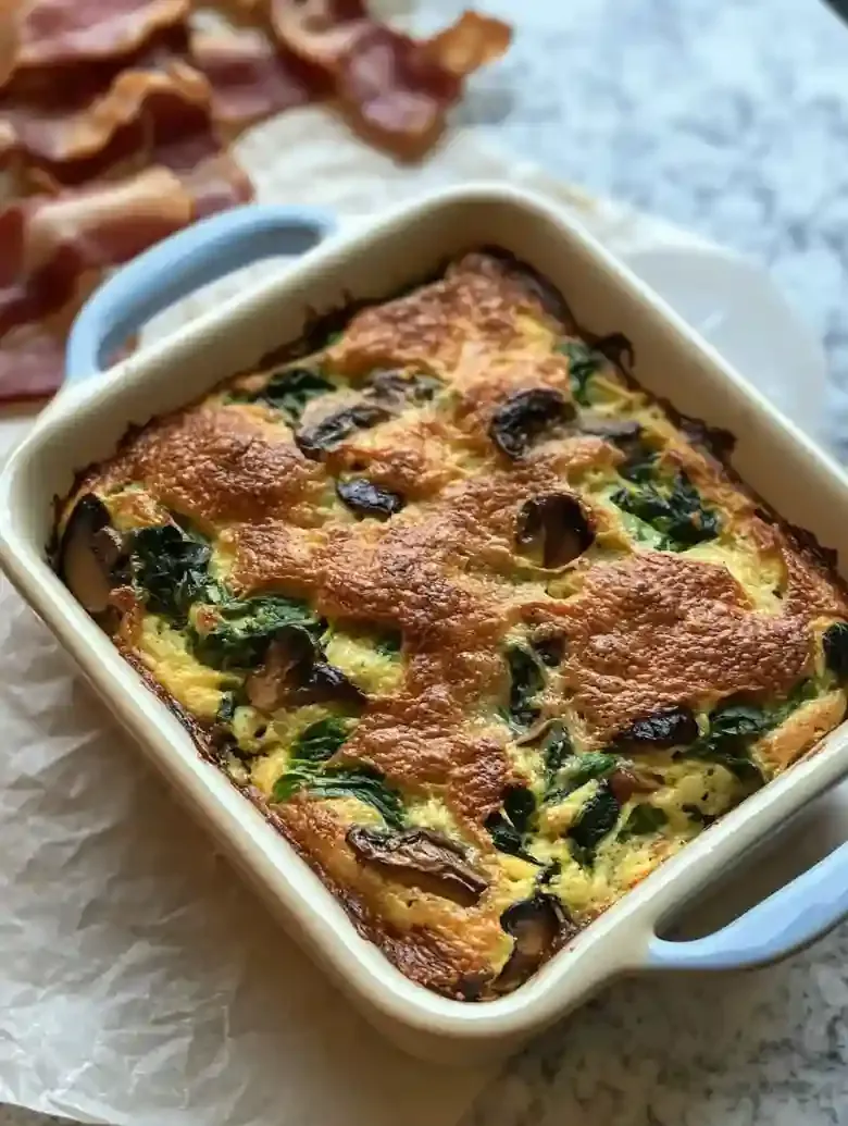 Spinach and Mushroom Breakfast Strata for Two