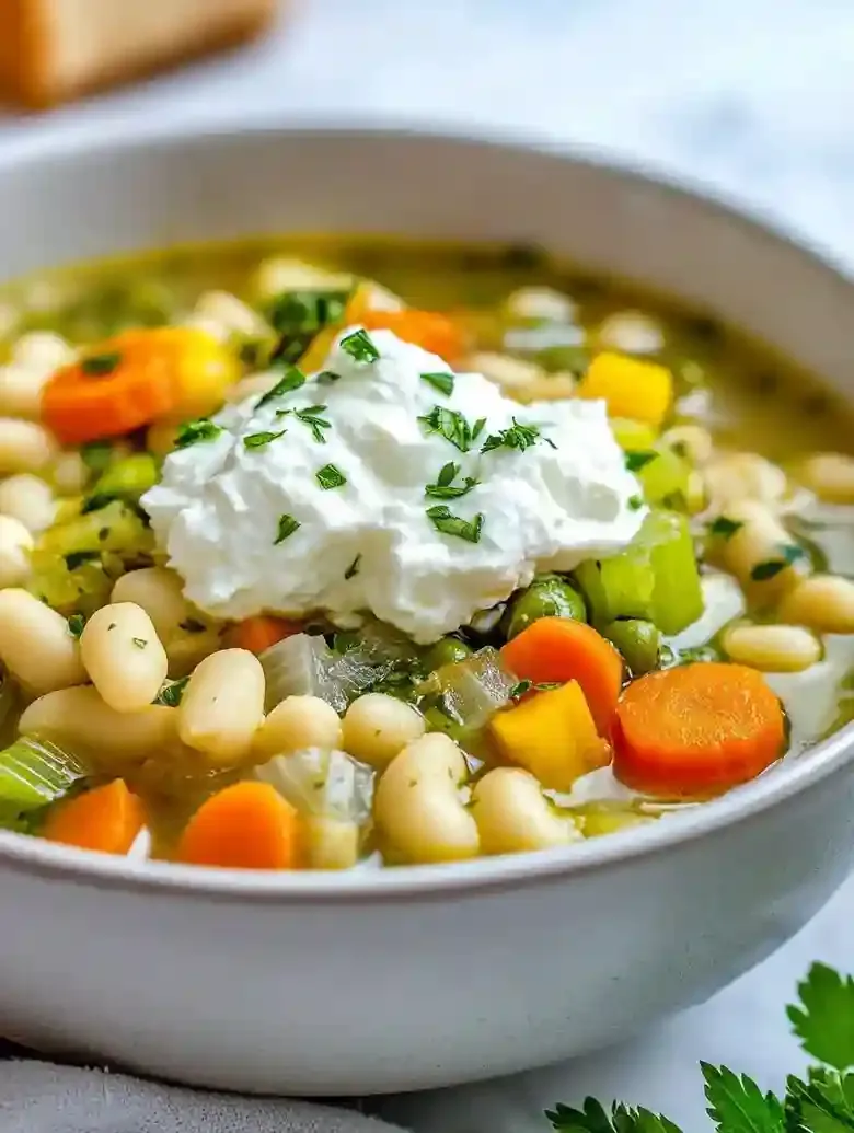 Spring Minestrone Soup with Herb Ricotta