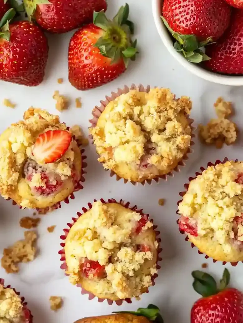 Strawberry Crumble Muffins with Crunchy Topping