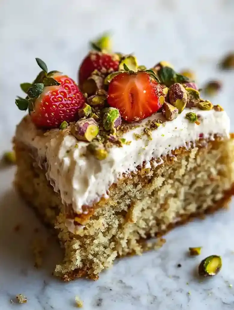 Strawberry Olive Oil Cake with Pistachios
