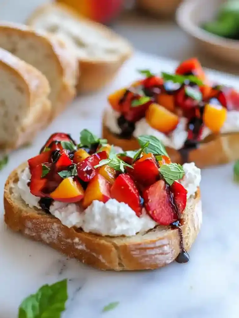 Strawberry Peach Bruschetta with Balsamic Glaze
