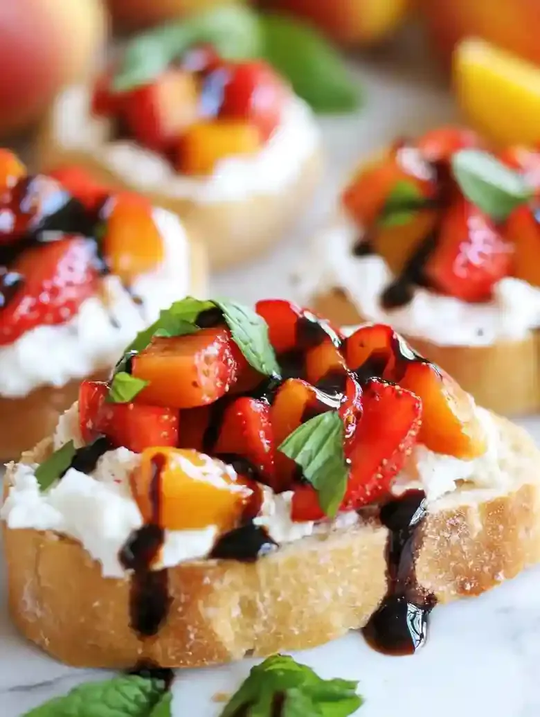 Strawberry Peach Bruschetta with Balsamic Glaze