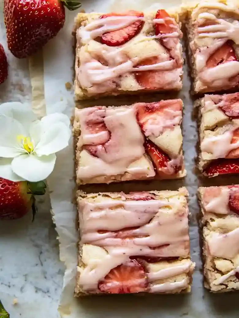 White Chocolate Strawberry Blondies Dessert