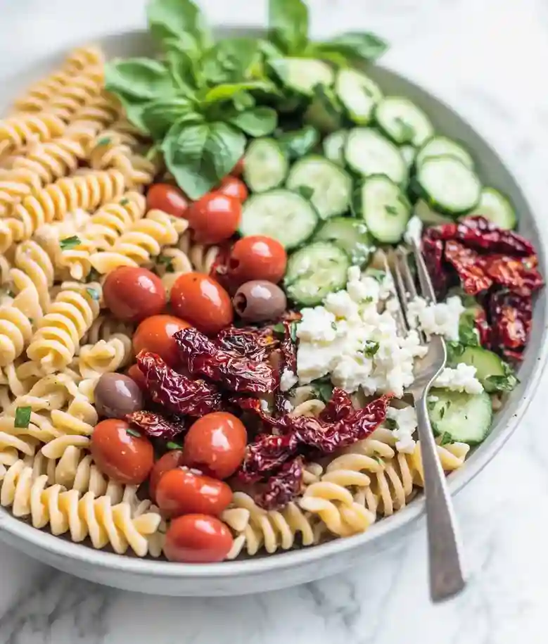 Easy Vegan Greek Pasta Salad