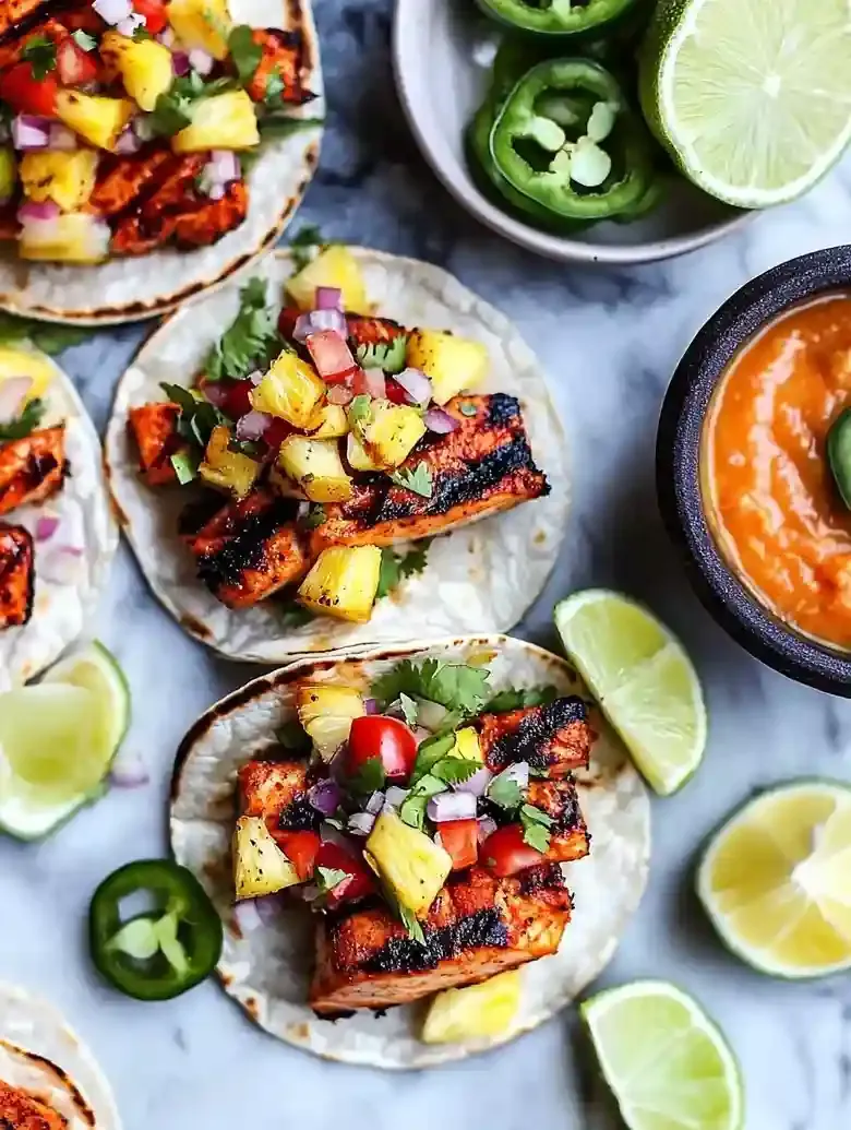 Fish Tacos Al Pastor with Pineapple Salsa