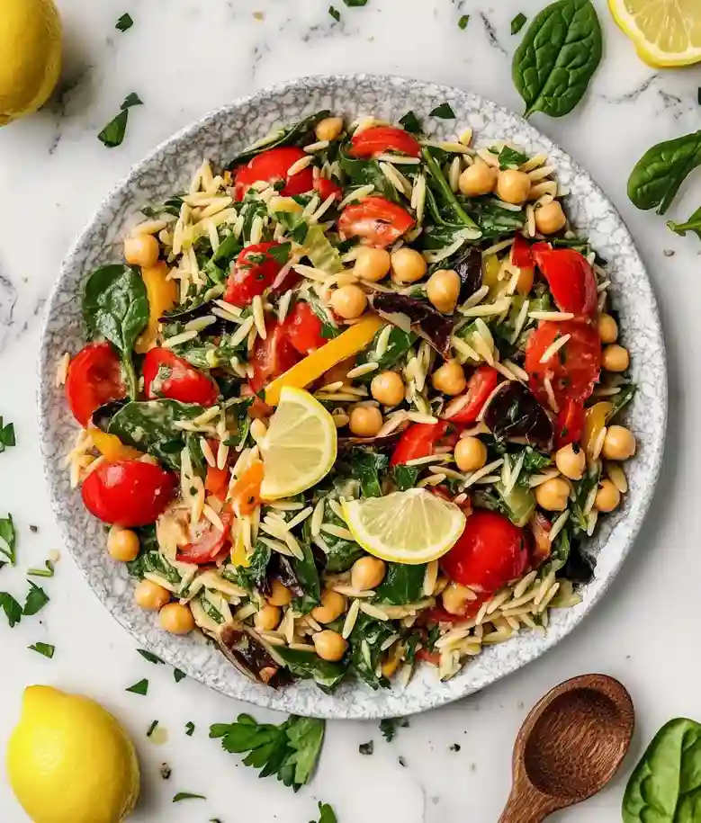 Fresh Vegan Mediterranean Orzo Salad