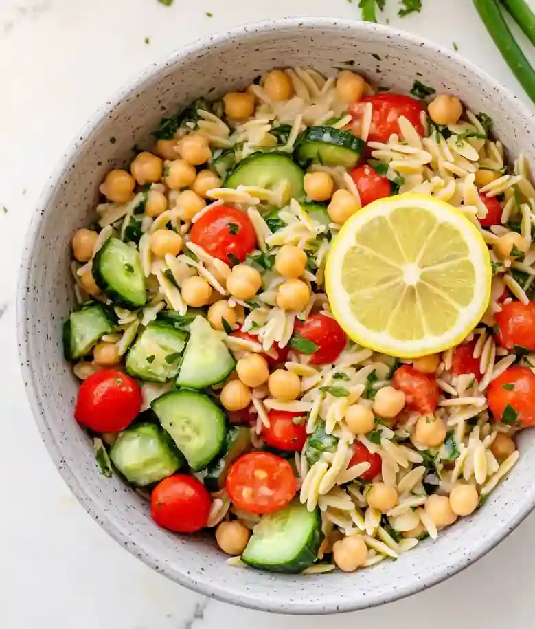 Healthy Lemon Orzo Chickpea Salad