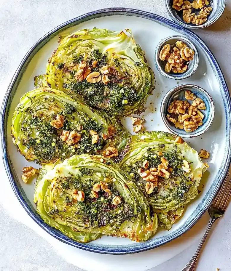 Roasted Cabbage Steaks with Walnuts
