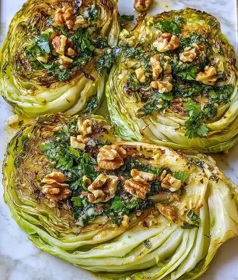 Roasted Cabbage Steaks with Walnuts