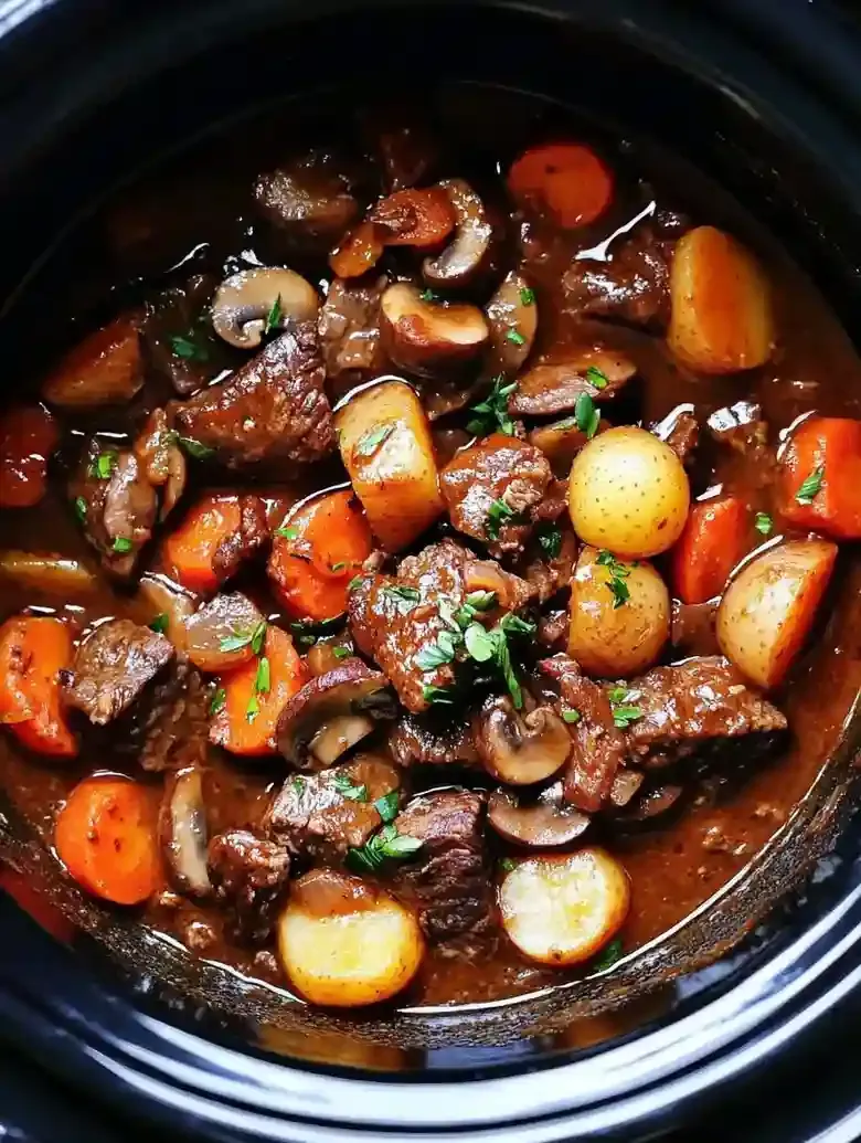 Tender Slow Cooker Beef Bourguignon