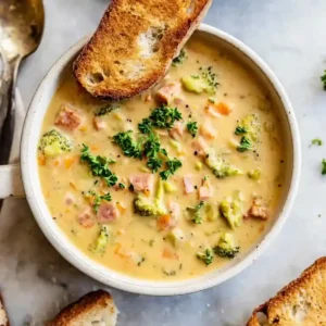 Creamy Broccoli Ham and Cheese Soup