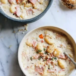 Crispy Gnocchi Ham and Leek Soup