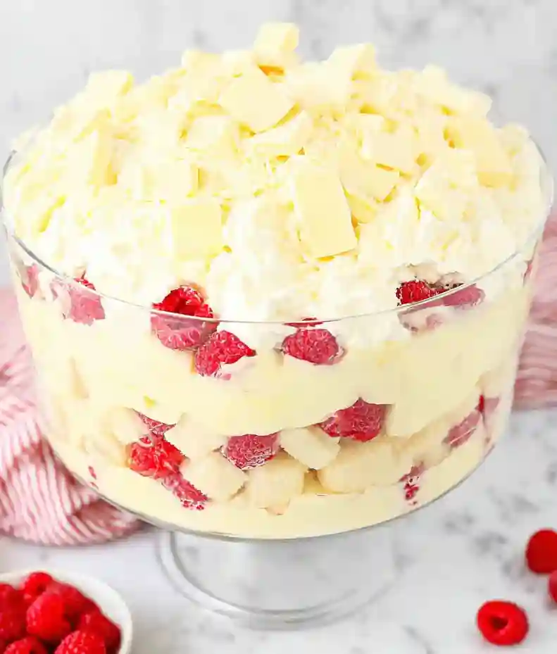 Delicious White Chocolate Raspberry Trifle