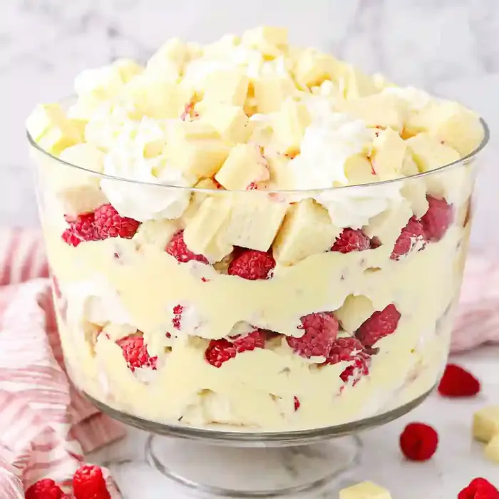 Delicious White Chocolate Raspberry Trifle