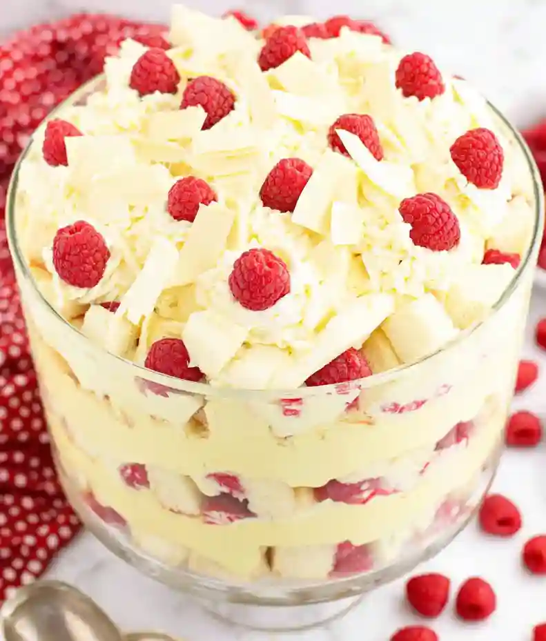 Delicious White Chocolate Raspberry Trifle